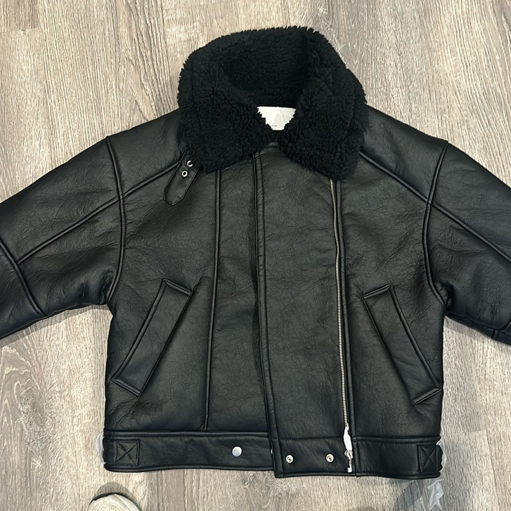 Brand new Oak+Fort Faux leather jacket with fleece inside